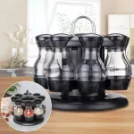 Rotating Cruet Condiment Seasoning Jars SPIPRES PEPPER SPRAYS BOTTLES SALT SHAKERS HLDER KITCHCHEN STORAGE RACK Organizer