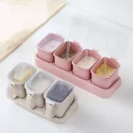 3/4Grid Seasoning Box Kitchen Salt Pepper Storage Boxes Holder Spoon Lid Dust-Proof Kitchen Tools
