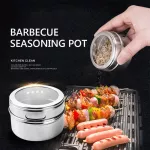 Magnetic Spice Jar Set with Rack Holder Stainless Steel Spice Tins Spice Storage Container Pepper Seasoning Sprays Tools