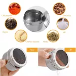 Magnetic Spice Jar Set with Rack Holder Stainless Steel Spice Tins Spice Storage Container Pepper Seasoning Sprays Tools