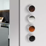 Magnetic Spice Jar Set with Rack Holder Stainless Steel Spice Tins Spice Storage Container Pepper Seasoning Sprays Tools