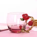 Red Rose Enamel Crystal Mug Flower Tea Glass High-Grade Glass Cup Flower Mug With Handgrip Perfect For Lover Wedding