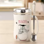 Ceramic Creative Large Capacity Lovely Cartoon Totoro Lover Coffee Mug with Lid and Office Water Tea Cup Birthday