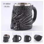 Coolest Gothic Skull Resin Stainless Steel Beer Mug Dragon Knight Tankard Halloween Coffee Cup Tea Pub Bar Decor