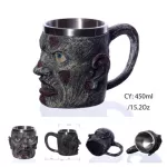 COOLEST GOOLESTIC SKULL RESINLESS STEELS STEEL STEEL BEER MUG KNIGHT TANKARD HALLOWEEN COFFEE CUP TEA MUG PUB BAR DECOR