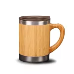300ml Bamboo Tea Coffee Mug Portable Water Cup Tea Mug Steel Coffee Travel Mug With Leak-Proof Cover For Office Home