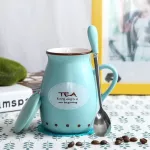 Colorful Tea Coffee Ceramic Mugs With Lid Spoon Coffee Tea Porcelain Cups Home Breakfast Milk Cup