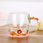 Enamel Colorful Flower Teacup Home Water Cup Living Room Coffee Cup Crystal Glass Teacup With Lid And Spoon Handgirp