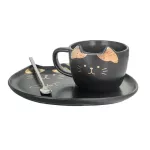 Cat Ceramic Coffee Cup Set With Mat And Lid Spoon Milk Ceramic Cup Breakfast Tableware Couple Mug Birthday