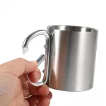220ml Stainless Steel Metal Camping Cups Traveling Cup Double Wall Mug with Carabiner Hook Handle Coffee Mug Tea Cup