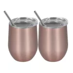 2PCS/SET Portable Stainless Steel Mug Glass Beer Wine Cup Tumbler Sippy Cup with Lidstrawcleaning Brush Coffee Tea Milk