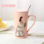 3D Pink Beautiful Girls Diamond Wedding Dress Coffee Mug with Spoon Lid Water Tea Milk Cup Creative
