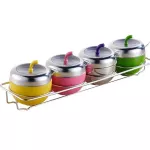 High Quality Stainless Steel Apple Sugar Bowl Seasoning Jar Condiment Pot Spice Container Canister Cruet with Lid and Spoon