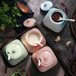 Practical Kitchen Herb Spice Ceramic Condiment Bottles Cherry Blossoms Sugar Salt Pepper Shakers Seasoning Jars Condiment Tools