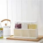 Spice Rack 3 Grids Spoon Kitchen with Lid Container Seasoning Box Herb Spices Storage Condiment Jar Cooking Seasoning Box