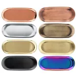 8 Color Stainless Steel Oval Storage Tray Candle Plate Jewelry Display Tray Cake Tea Storage Dish Decor Holder