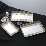 Gold Perfume Mirror Vanity Tray Dresser Oreding Decorative MirroveD Tray Jewelry Perfume Makeup Organizer