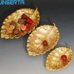 JINSERTA METAL STORAGE TRAY GOLD FRUIT DESSERT CREATIVE Leaf Shape Silver Snack Nuts Organizer for Home Party Wedding