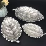 JINSERTA METAL STORAGE TRAY GOLD FRUIT DESSERT CREATIVE Leaf Shape Silver Snack Nuts Organizer for Home Party Wedding