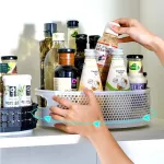 360rotating Shelf Kitchen Seasoning Storage Container Rotatable Plastic Solid Color Desk Cosmetics Storage Tray Organizer
