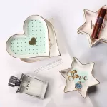 Nordic Mini Heart Shape Ceramic Jewelry Dish Porcelain Plate Handpainted Storage Dish Decorative Tray Table Saucs