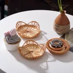 Handmade Rattan Weveing ​​Round Storage Basket Fruit Dish Wicker Bread Food Basket Kitchen Picnic Bread Sundry Mini Container