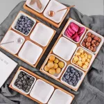 Creative Ceative Ceramic Bamboo Dry Fruit Dessert Tray Multi Grrid Plate Home Snack Storage Candy Dried Fruit Foods Dessert Tea Dish