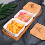 Creative Ceative Ceramic Bamboo Dry Fruit Dessert Tray Multi Grrid Plate Home Snack Storage Candy Dried Fruit Foods Dessert Tea Dish