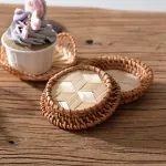 Handmade Rattan Weveing ​​Round Storage Basket Fruit Dish Wicker Bread Food Basket Kitchen Picnic Bread Sundry Mini Container