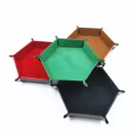 Dice Tray Foldable Metal Dice Rolling Tray Holder Storage Box for RPG DND Table Game Double Sedd Folding Leather Velvet OW