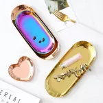 Rose Golded Metal Storage Trays Nordic Luxurious Jewelry Display Serving Tray Food Fruit Wedding Decoration Plate