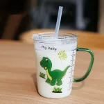 Coffee Cup Milk Cup Glass Home Cartoon Drinking Cup Breakfast Cup Straw Cup 450ml Mugs Child Sippy Cup Drinkware