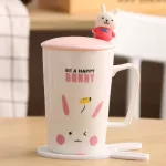 Cartoon Ceramic Mug Cartoon Cat Monkey Rabbit Bear Lovers Cup Of Milk Coffee Cup With Spoon Cover