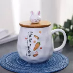 Creative Cartoon Cute Ceramic Mug with Lid and Spoon and Spoon for Milk Coffee Porcelain Cup Kawaii Rabbit Carrot Heat-Resistant Mugs