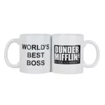 Coffee Mug Cup with Dunder Mifflin The Office World's Best Boss 11 Oz Funny Ceramic Coffee Tea Cocoa Mug Office