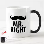 Funny Mr. Coffee Discoloration Mug Set Novelty Mr. Always Right Couple Moustache Lip Humor Anniversary Wedd
