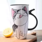 600ml Cartoon Creative Cat Mug With Lid Milk Coffee Mug For Tea Porcelain Travel Cup Large Capacity Ceramic Nice S
