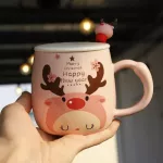Ceramic Mug Creative Coffee Cup with Lid and Spoon and Spoon Tea Milk Cups Child Elk Mugs Kids Red Pink Couple Cups