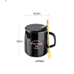Oussirro 470ml Lovely Ceramics Milk / Coffee Mugs with Cover and Spoon Pure Color Mugs Cup Kitchen Tool