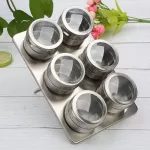 6PCS/Set Magnetic Spice Jars with Wall Mountment Box Magnetic Dustproof Visible Stainless Steel Spice Organizer Rack