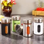 Stainless Steel Seasoning Jars Glass Spreading Bottle BarbeCue Seasoning Pepper Bottle Toothpick Holder Salt Shaker Te889