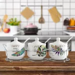 3-in-1 Ceramic Seasoning Jar Set Seasoning Tank Salt Shaker Three-Piece Kitchen Utensils Korean Cruet Seasoning Bottle Pepper