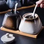 Japanse Retro Seasoning Jar Set Household Condiment Box Salt Shaker Sugar Bowl Kitchen Storage Container Spice Jar Sauce Dish