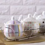 3-in-1 Ceramic Seasoning Jar Set Seasoning Tank Salt Shaker Three-Piece Kitchen Utensils Korean Cruet Seasoning Bottle Pepper