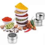 Vieuodis Magnetic Spice Jar Set with Stickers Stainless Steel Spice Tins Spice Storage Contains Pepper Seasoning Sprays Tools