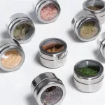 New Magnetic Spice Jars Stainless Steel Cans Spice Jars With Transparent Lid Labels Seasoning Pepper Spices Storage Box