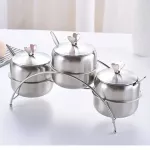 3PCS/Set Bridge Stainless Steel Seasoning Pot Spice Salt Sugar Bowl Pepper Ajinomoto Jar Container Bottle Storage Can