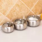 Stainless Steel Seasoning Pepper Jar Spice Salt Container with Spoon Glass Cover Home Restaurant Kitchen Supplies