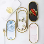 1PC Nordic Creative Ceative Ceramic Marble Storage Oval Jewelry Organizer Food Dessert Desk Desk Desk Decorative Holder