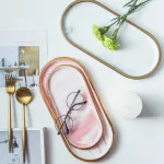 1PC Nordic Creative Ceative Ceramic Marble Storage Oval Jewelry Organizer Food Dessert Desk Desk Desk Decorative Holder